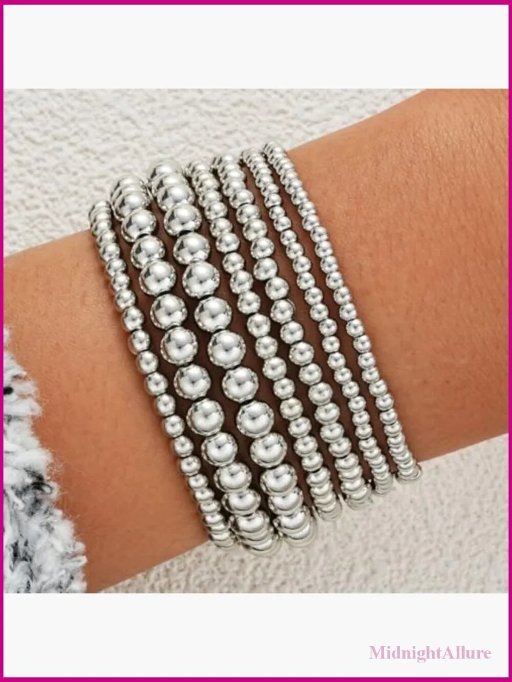 7pcs Gold Beaded Bracelets Set Stretch Adjustable 14K Gold Plated Stackable